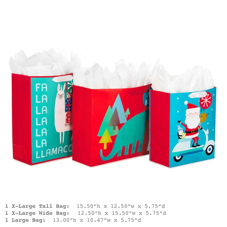 Hallmark 13" And 15.5" Assorted Kids 3-Pack Christmas Gift Bags With Tissue Paper 3 Hallmark 13" And 15.5" Assorted Kids 3-Pack Christmas Gift Bags With Tissue Paper - Image 3