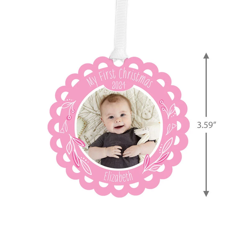 Hallmark Baby’s First Christmas Pink Scalloped Personalized Text And Photo Metal Ornament 3 Hallmark Baby’s First Christmas Pink Scalloped Personalized Text And Photo Metal Ornament - Image 3