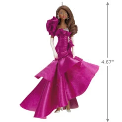 Hallmark Barbie™ Pink Collection™ 2023 Porcelain And Fabric Ornament -Hallmark Shop Barbie in Hot Pink Dress Keepsake Ornament 4999QXI7007 03