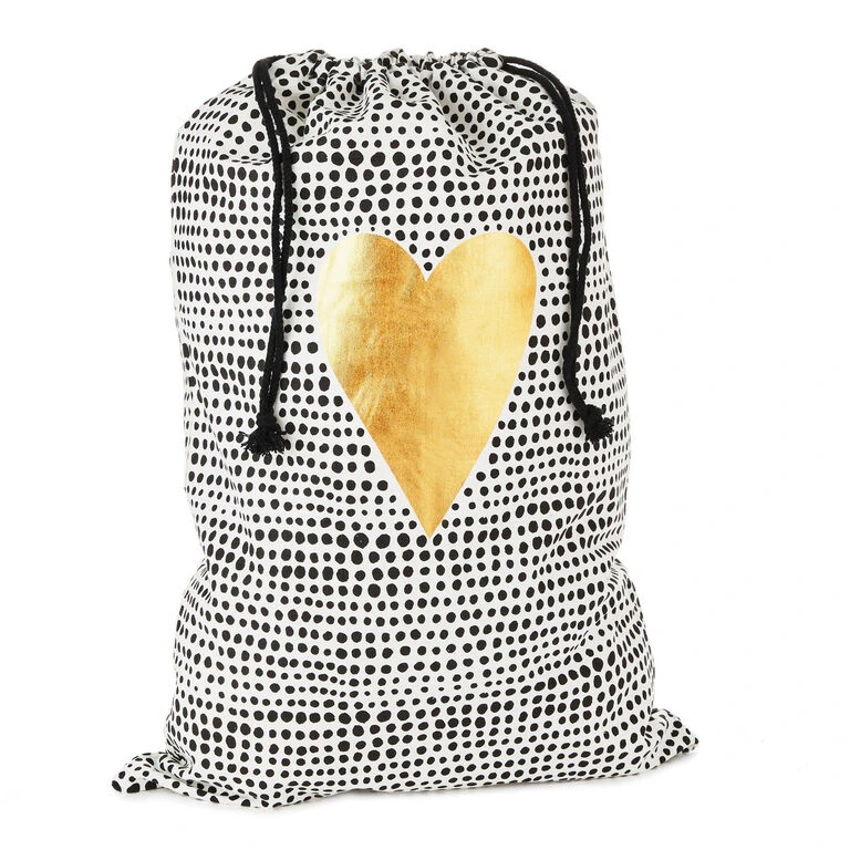 Hallmark 28" Black Dots With Heart Fabric Gift Bag With Tag 1 Hallmark 28" Black Dots With Heart Fabric Gift Bag With Tag