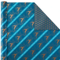 Hallmark Elegant Blues 4-Pack Blue And Gold Reversible Wrapping Paper, 150 Sq. Ft. -Hallmark Shop Blue and Gold Holiday Reversible Wrapping Paper 5JXW1739 03