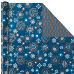 Hallmark Elegant Blues 4-Pack Blue And Gold Reversible Wrapping Paper, 150 Sq. Ft. -Hallmark Shop Blue and Gold Holiday Reversible Wrapping Paper 5JXW1739 06