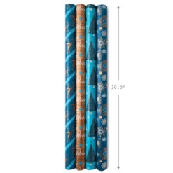 Hallmark Elegant Blues 4-Pack Blue And Gold Reversible Wrapping Paper, 150 Sq. Ft. -Hallmark Shop Blue and Gold Holiday Reversible Wrapping Paper 5JXW1739 07