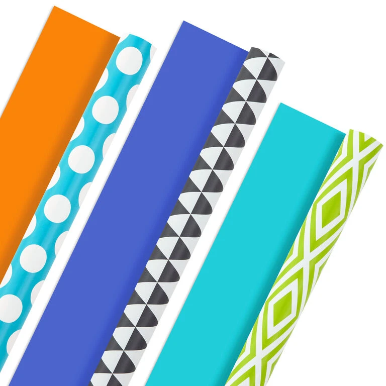 Hallmark Bold Patterns And Solids 3-Pack Reversible Wrapping Paper 1 Hallmark Bold Patterns And Solids 3-Pack Reversible Wrapping Paper