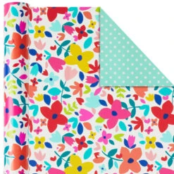 Hallmark Bright Florals 3-Pack Reversible Wrapping Paper, 120 Sq. Ft. Total -Hallmark Shop Bright Flowers 3Pack Reversible Wrapping Paper 5EWR2433 04