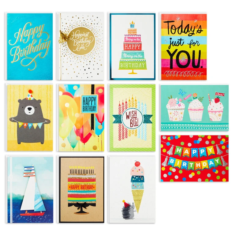 Hallmark Bright And Happy Assorted Birthday Cards, Box Of 12 1 Hallmark Bright And Happy Assorted Birthday Cards, Box Of 12