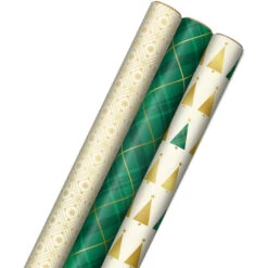 Hallmark Gold And Green 3-Pack Christmas Wrapping Paper Assortment, 120 Sq. Ft.