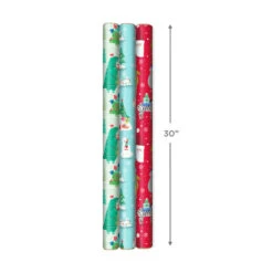 Hallmark Winter Friends 3-Pack Reversible Kids Christmas Wrapping Paper Assortment, 120 Sq. Ft. -Hallmark Shop Kids Reversible Christmas Gift Wrap Assortment 5JXW1073 03