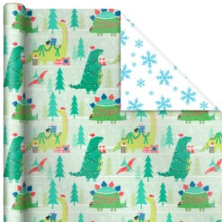 Hallmark Winter Friends 3-Pack Reversible Kids Christmas Wrapping Paper Assortment, 120 Sq. Ft. -Hallmark Shop Kids Reversible Christmas Gift Wrap Assortment 5JXW1073 04