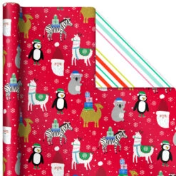 Hallmark Winter Friends 3-Pack Reversible Kids Christmas Wrapping Paper Assortment, 120 Sq. Ft. -Hallmark Shop Kids Reversible Christmas Gift Wrap Assortment 5JXW1073 06