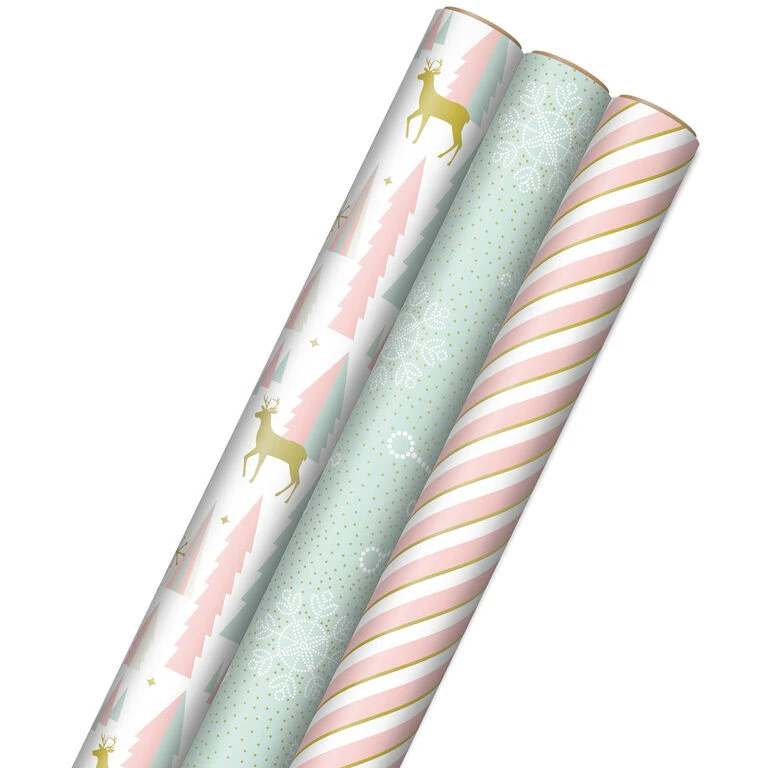 Hallmark Pink And Mint Assorted 3-Pack Christmas Wrapping Paper, 120 Sq. Ft. 1 Hallmark Pink And Mint Assorted 3-Pack Christmas Wrapping Paper, 120 Sq. Ft.