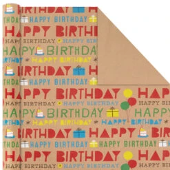 Hallmark Primary Birthday 3-Pack Kraft Wrapping Paper, 105 Sq. Ft. Total -Hallmark Shop Primary Birthday 3Pack Kraft Wrapping Paper 5EWR6409 06
