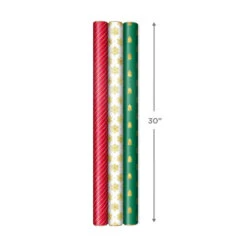 Hallmark Christmas Gift Wrap Kit With Wrapping Paper, Bows, Ribbons And Tags -Hallmark Shop RedWhiteGreen 3Roll Holiday Wrapping Paper Set 5JXW1200 07