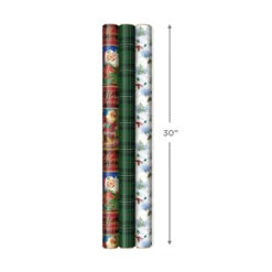 Hallmark Christmas Classics 3-Pack Reversible Wrapping Paper Assortment, 120 Sq. Ft. -Hallmark Shop Santa and Plaids Assorted Reversible Gift Wrap 5JXW1070 03