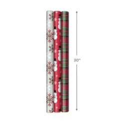 Hallmark Snow Merry 3-Pack Foil Christmas Wrapping Paper Assortment, 60 Sq. Ft. -Hallmark Shop Snowmen and Plaid Foil Christmas Wrapping Paper 5JXW1061 04